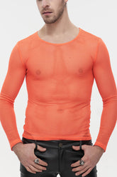 T-shirt gothique pour homme en maille à manches longues et col montant élastique orange